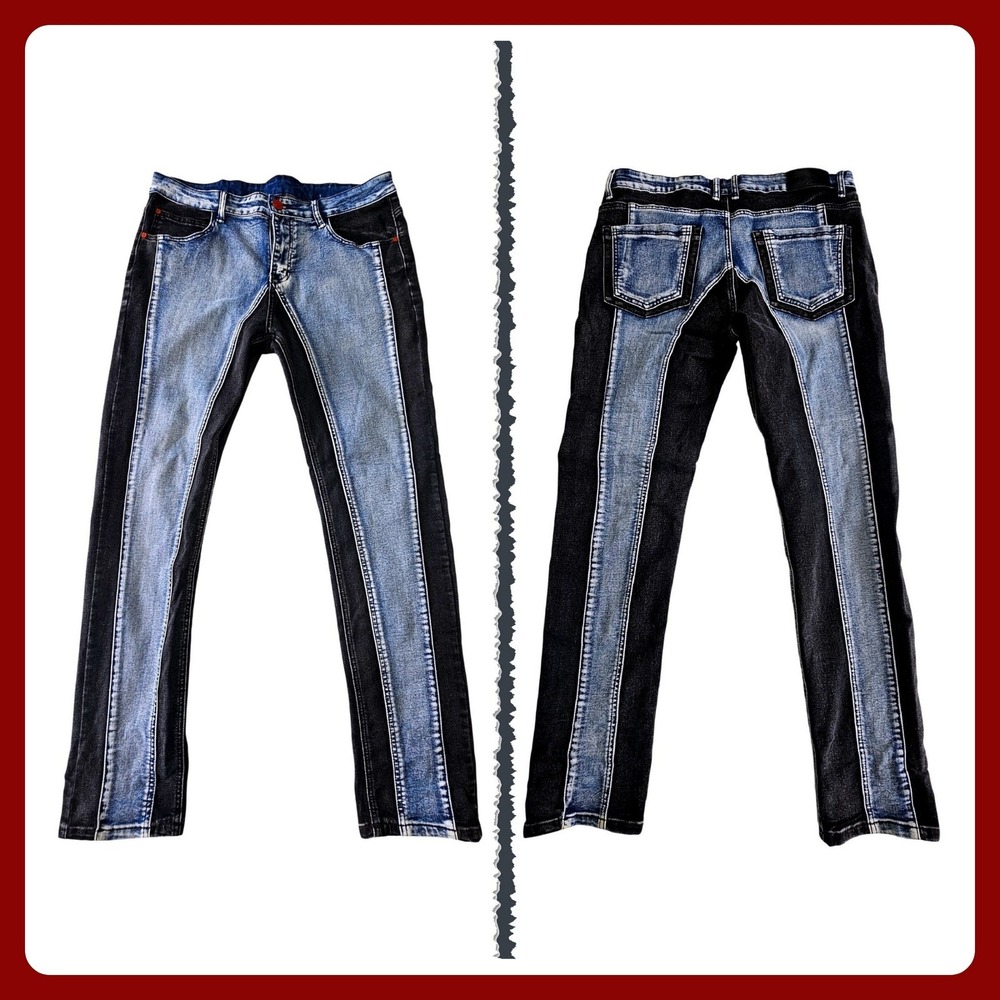 S-Jeans Two Tone Panelled Denim Jeans 28 Men Black Blue‎ LN